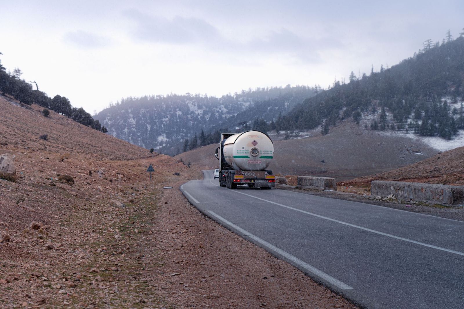 Tanker truck on a winter highway